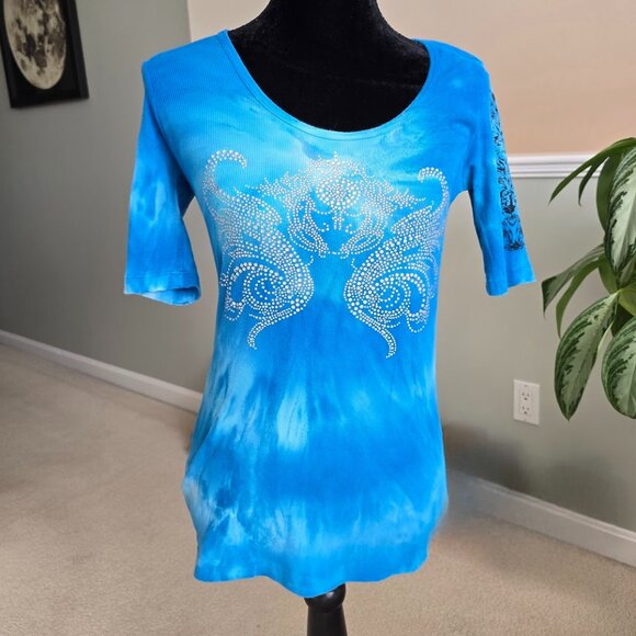 Sledge USA Vintage Y2K Graphic Tie Dye Elbow Sleeve Combed Cotton Embellished - Picture 1 of 6